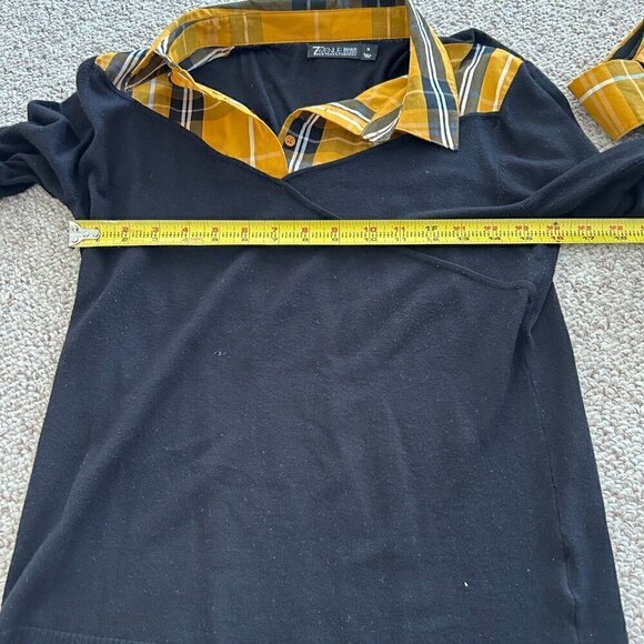 ๐ Buy 2 Get 1 Free ๐ 7th Avenue Design Studio M Black Sweater Yellow Plaid - Picture 5 of 6
